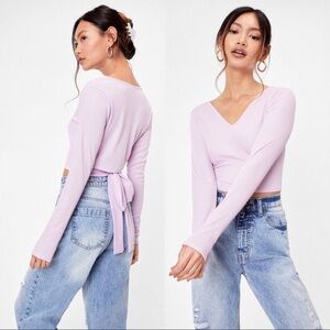 Nasty Gal | Petite Ribbed Tie Back Crop Top in Lilac